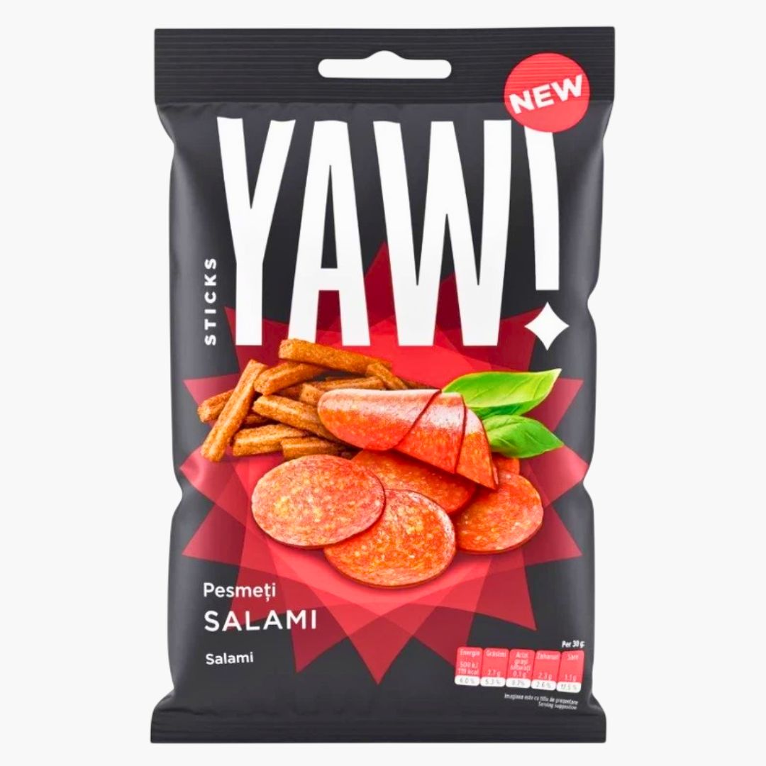 YAW! Sticks Snack Salami 50 g – knusprige Snack-Sticks mit würzigem Salami-Geschmack bei Four5
