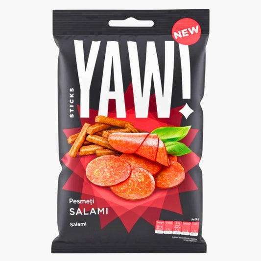 YAW! Sticks Snack Salami 50 g – knusprige Snack-Sticks mit würzigem Salami-Geschmack bei Four5
